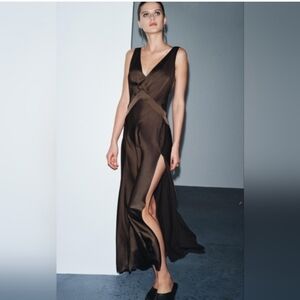 ZARA ZW COLLECTION SATIN SPLIT DRESS BROEN SIZE MEDIUM NWT